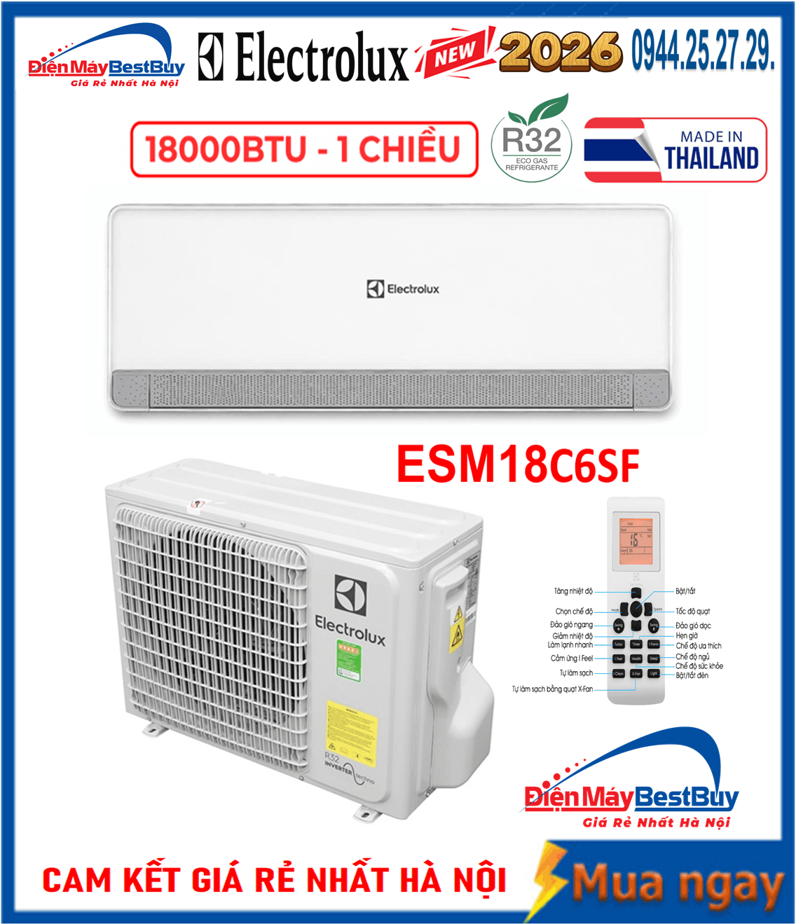 Điều hòa Electrolux 18000 BTU 1 chiều ESM18C6SF Mới 2026