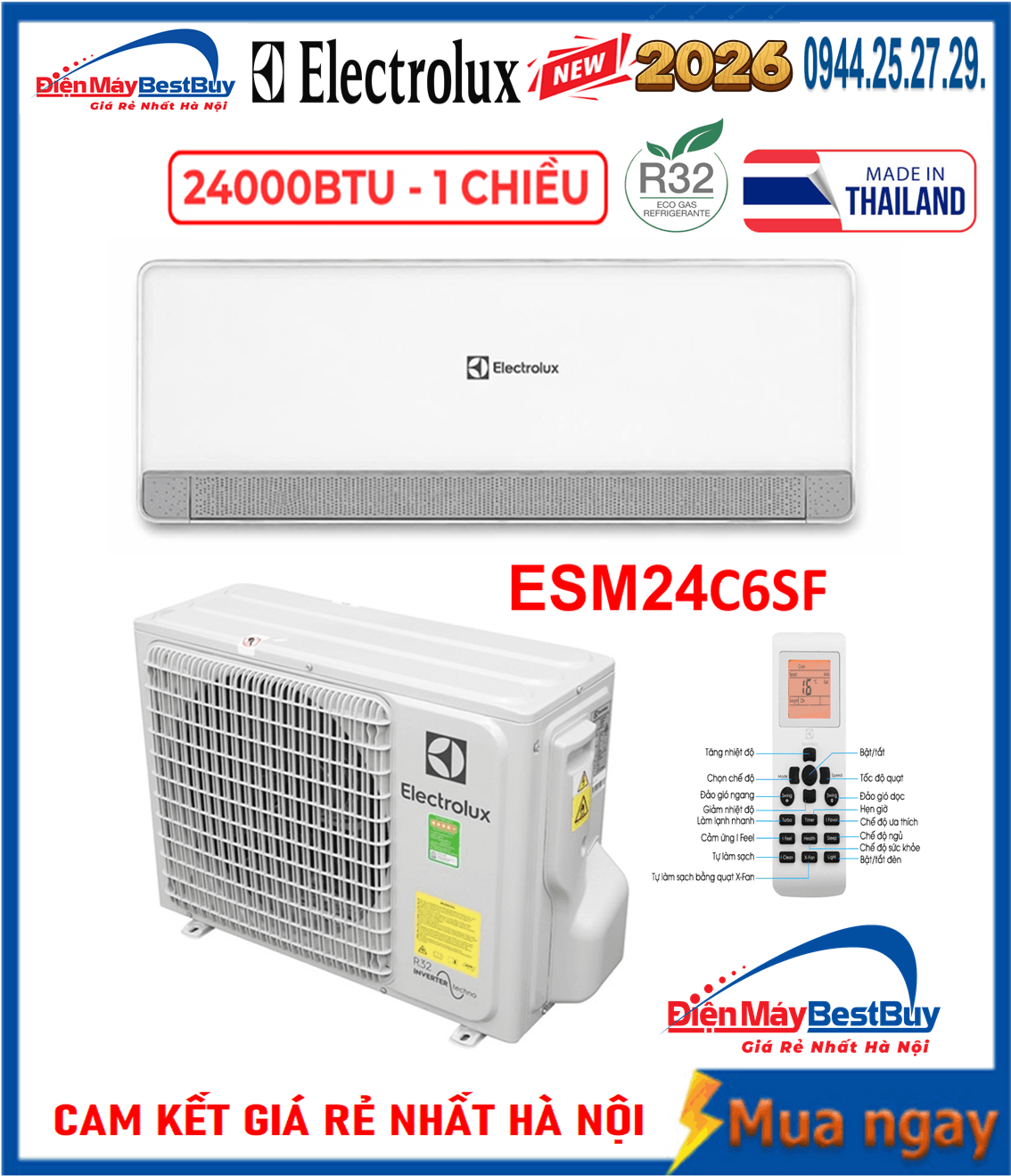 Điều hòa Electrolux 24000 BTU 1 chiều ESM24C6SF Mới 2026