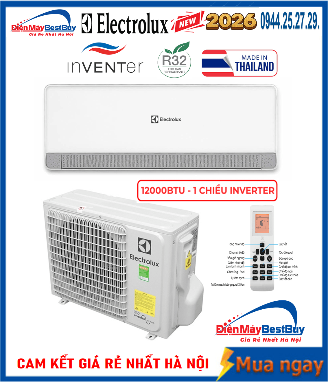 Điều hòa Electrolux 12000 BTU 1 chiều inverter ESV12C6CF Mới 2026