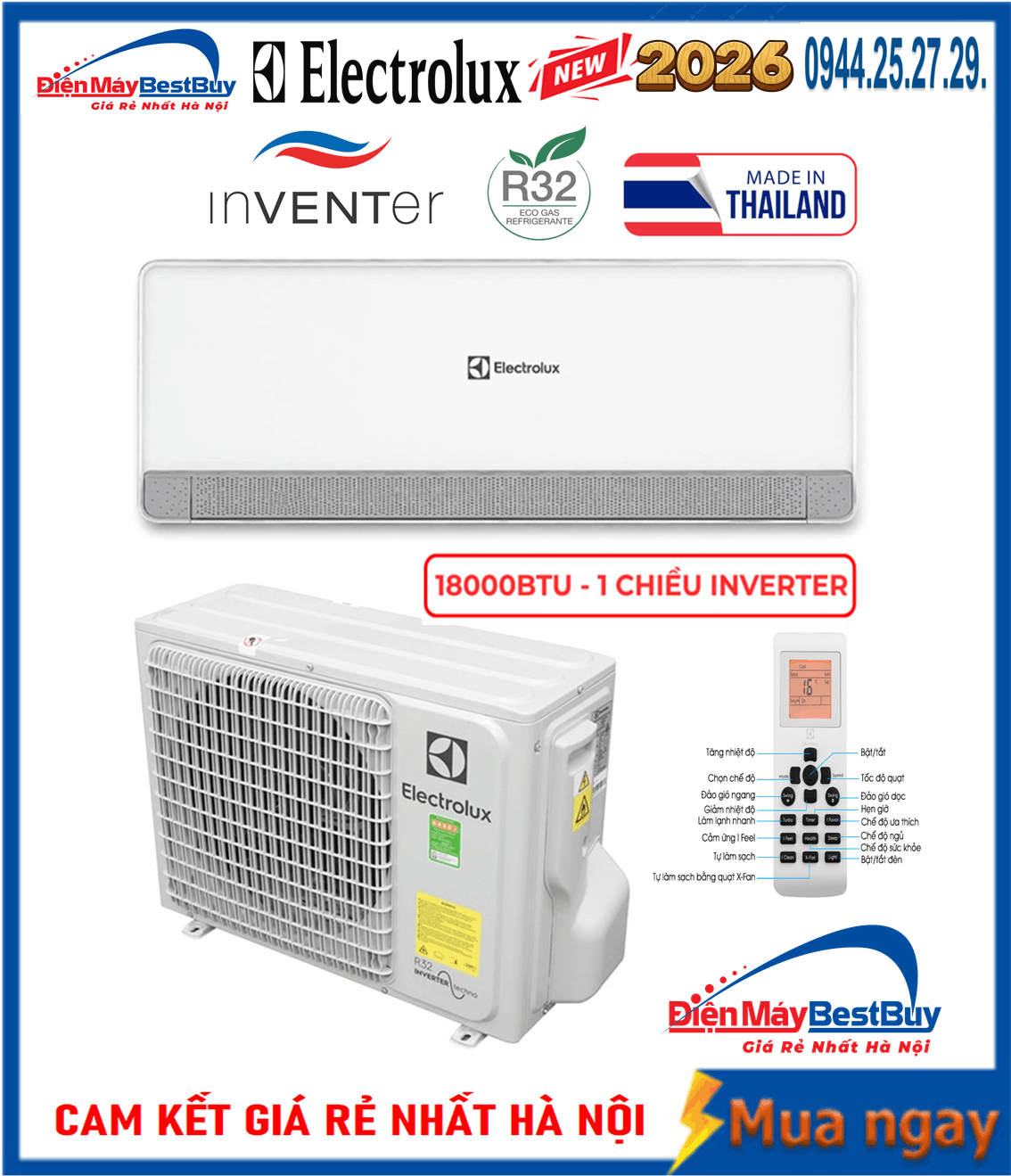 Điều hòa Electrolux 18000 BTU 1 chiều inverter ESV18C6CF Mới 2026