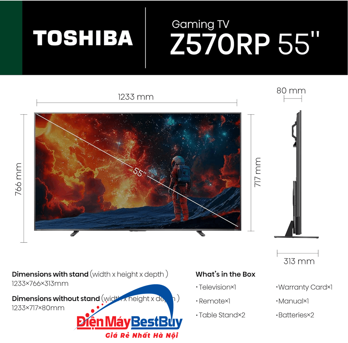 Tivi QLED Toshiba AI 4K 55 inch [55Z570SP] Mới 2026