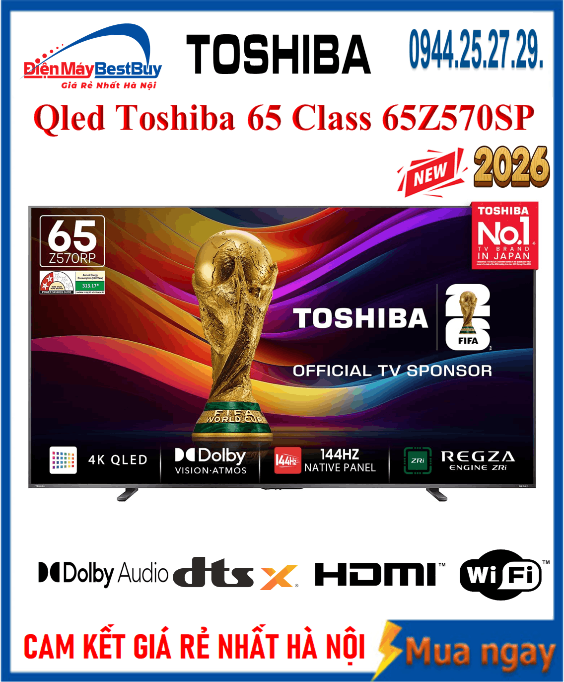 Tivi QLED Toshiba AI 4K 65 inch [65Z570SP] Mới 2026