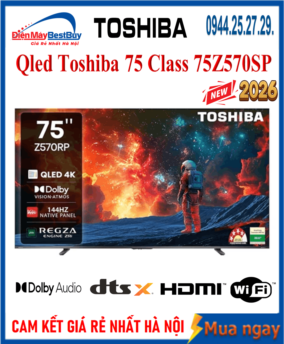 Tivi QLED Toshiba AI 4K 75 inch [75Z570SP] Mới 2026