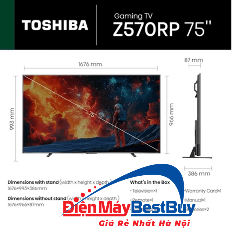 Tivi QLED Toshiba AI 4K 75 inch [75Z570SP] Mới 2026