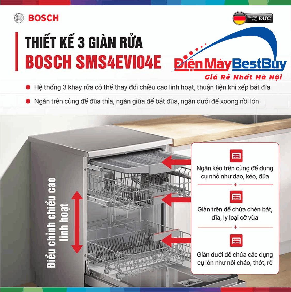 Máy Rửa Bát Độc Lập BOSCH SMS4EVI04E