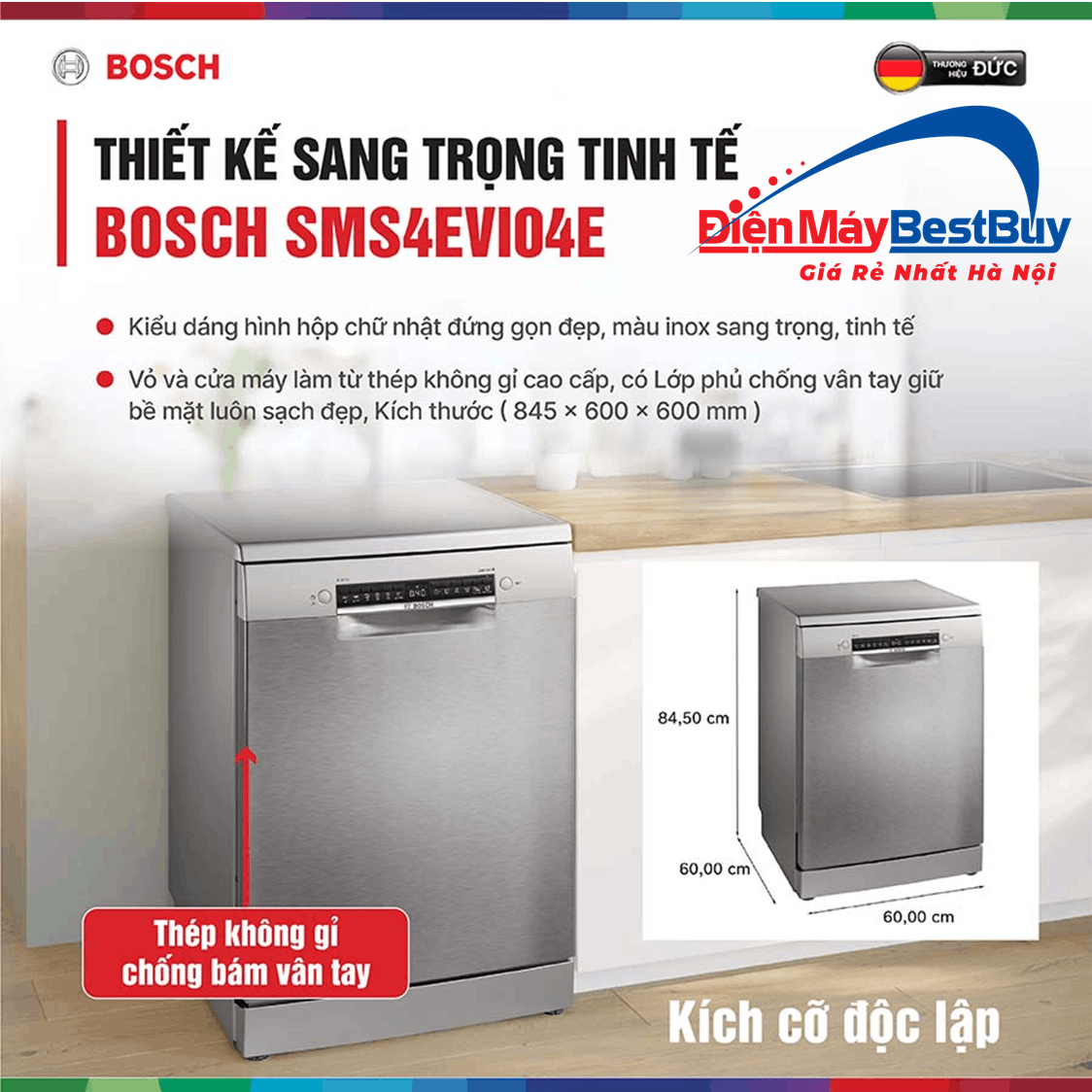 Máy Rửa Bát Độc Lập BOSCH SMS4EVI04E