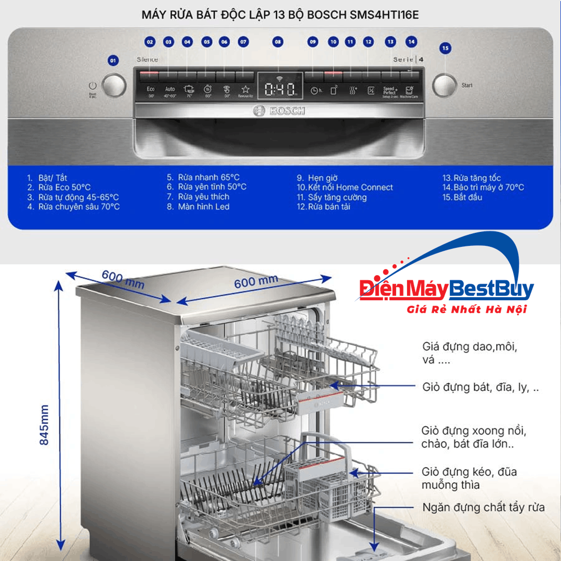 Máy Rửa Bát Độc Lập BOSCH SMS4HTI16E