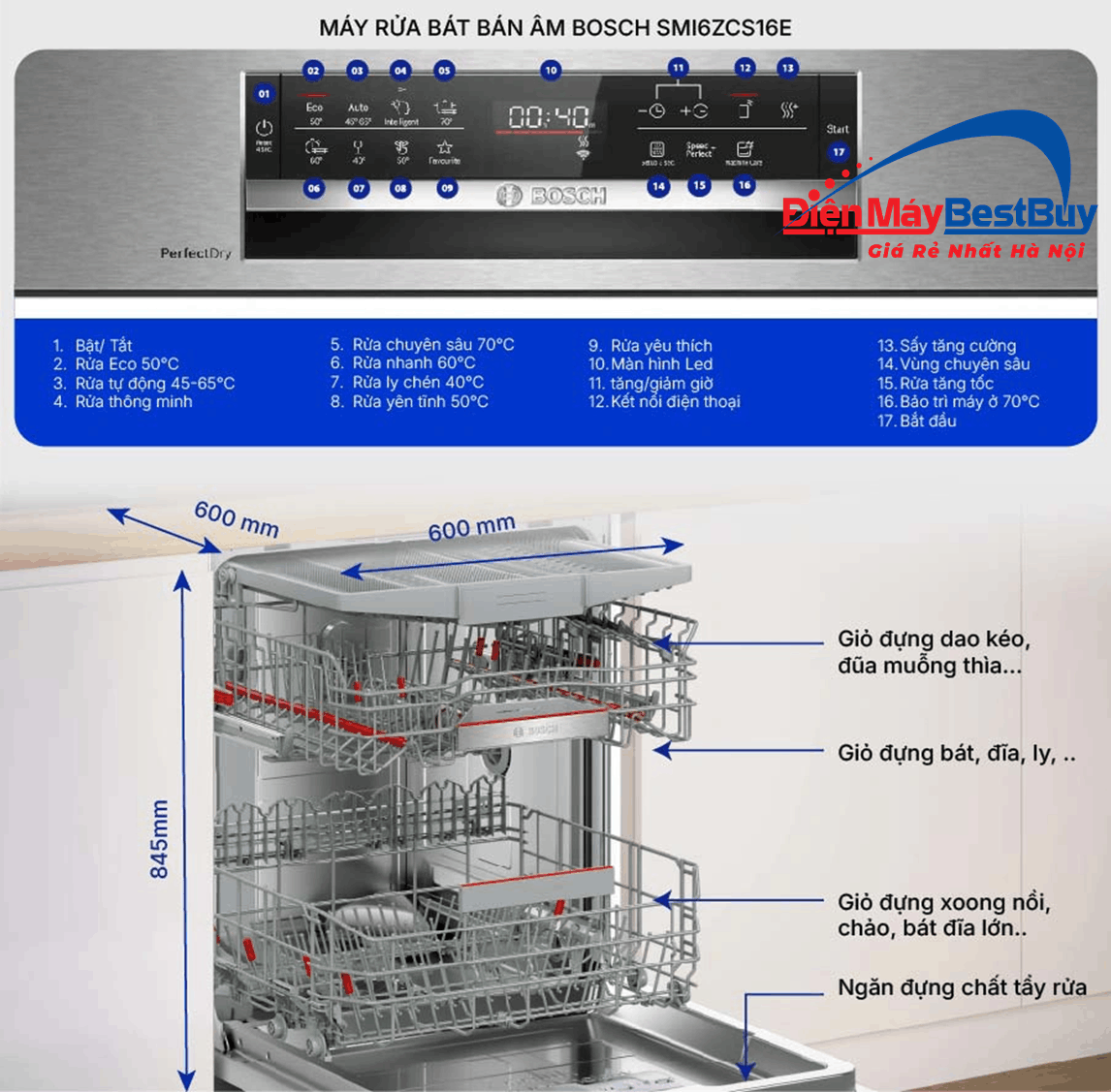 Máy Rửa Bát Âm Tủ BOSCH SMI6ZCS16E Serie 6