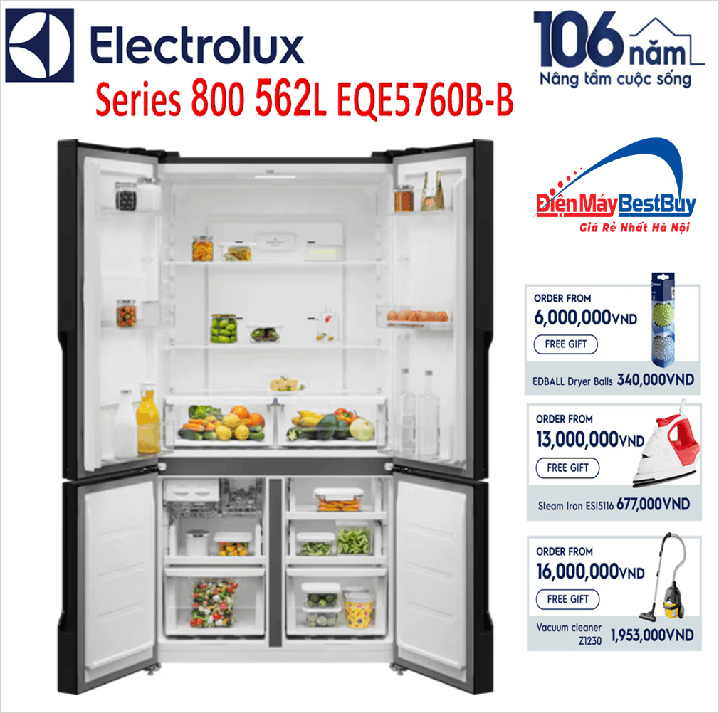 Tủ lạnh Electrolux 4 cánh Series 800 562L EQE5760B-B